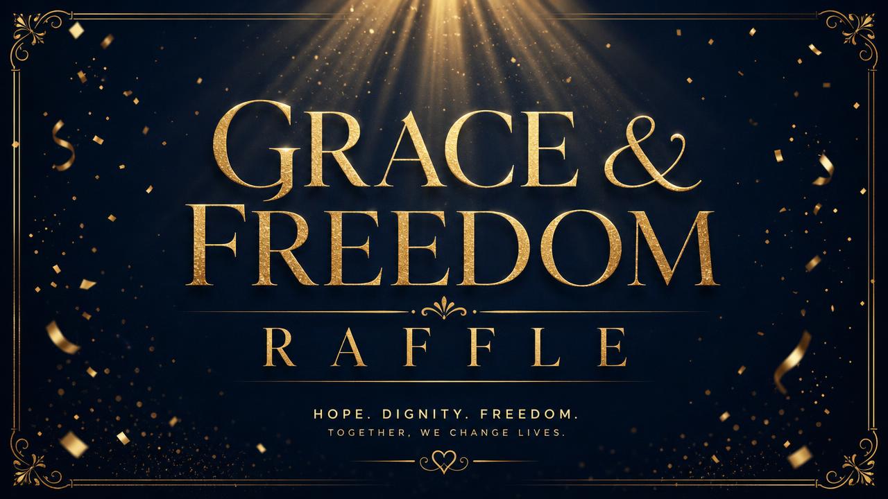 Grace & Freedom Worship Centre charity raffle banner